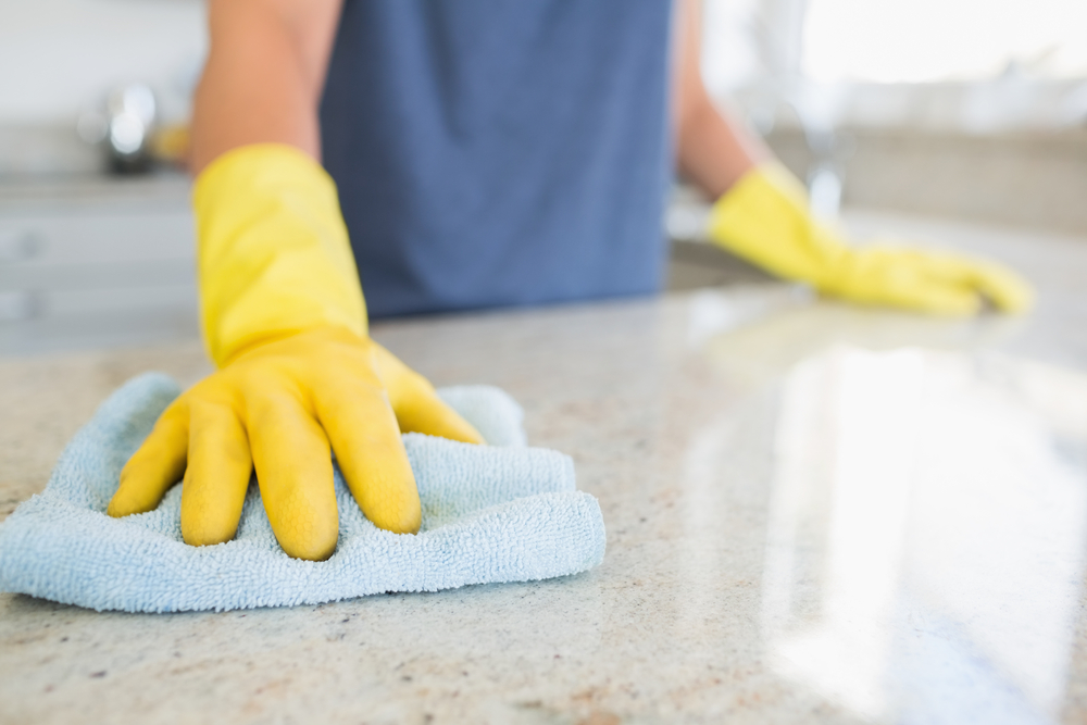 Woman cleaning kitchen to keep ants away