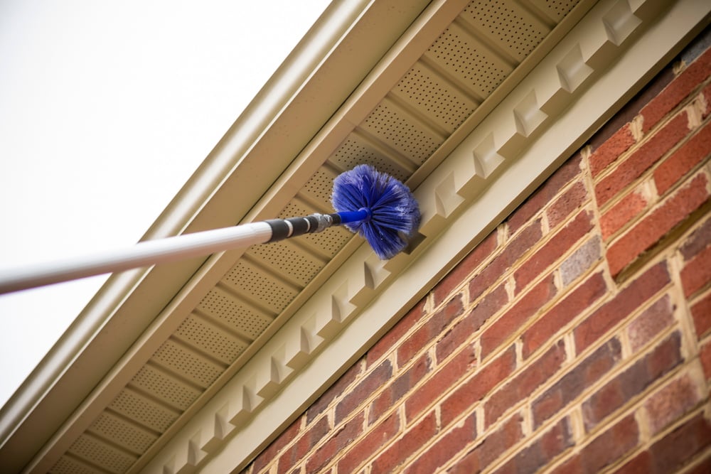 Natural Green Team using a duster to remove spider cobwebs