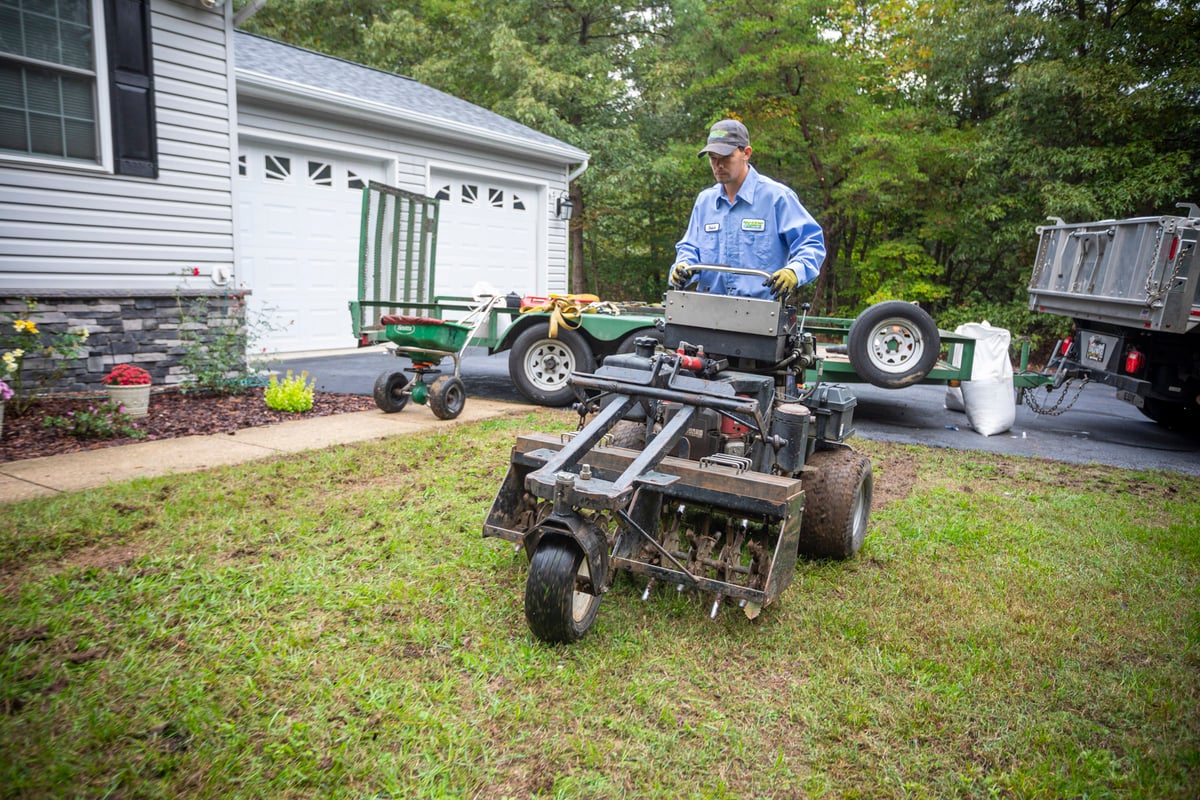 large machine aerates lawn