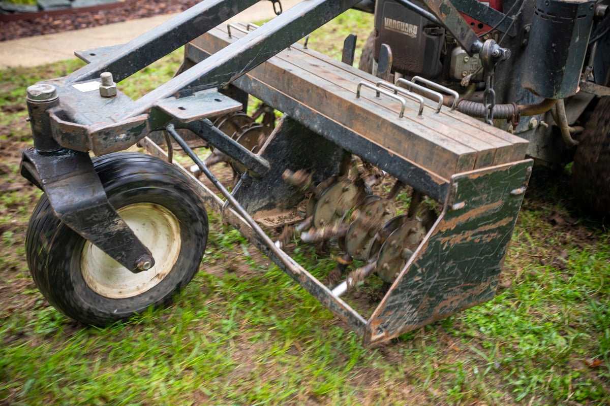 close up of a core aeration machine